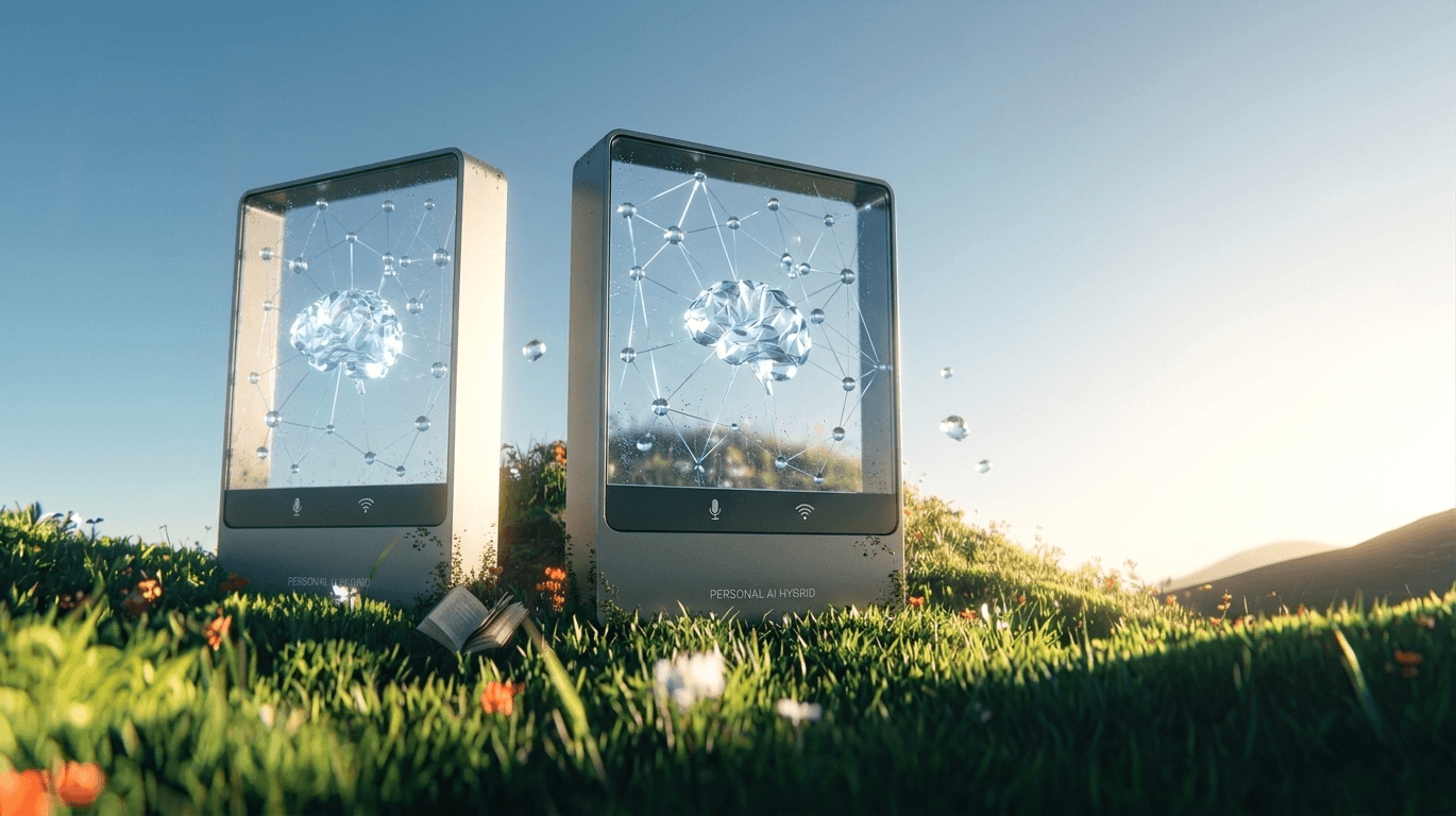 AI brain displays on screens in nature
